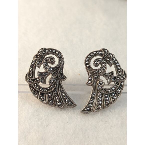 Marcasite earrings Posts Couple of Stones Missing see photos Art Deco - Picture 9 of 10